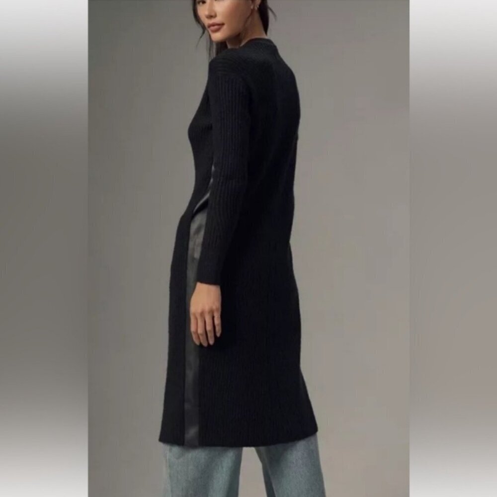 Anthropologie Pilcro Faux Leather Trimmed Zip Duster Cardigan Sweater Size Small - Picture 10 of 12